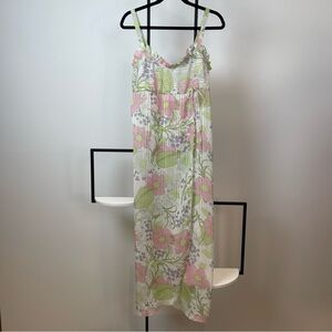 Floral Maxi Dress with Pink and Green Accents